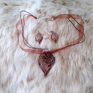 Red Wine Glass Earring Necklace Set